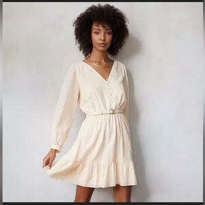 LC Lauren Conrad Peach Swiss Dot Floral Embroidered V-Neck Mini Dress NWOT